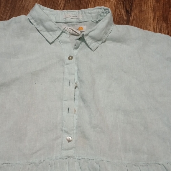 C&C California 100% Linan  Women's Mint Green  Ruffle Tunic Top Size Med - Picture 6 of 6